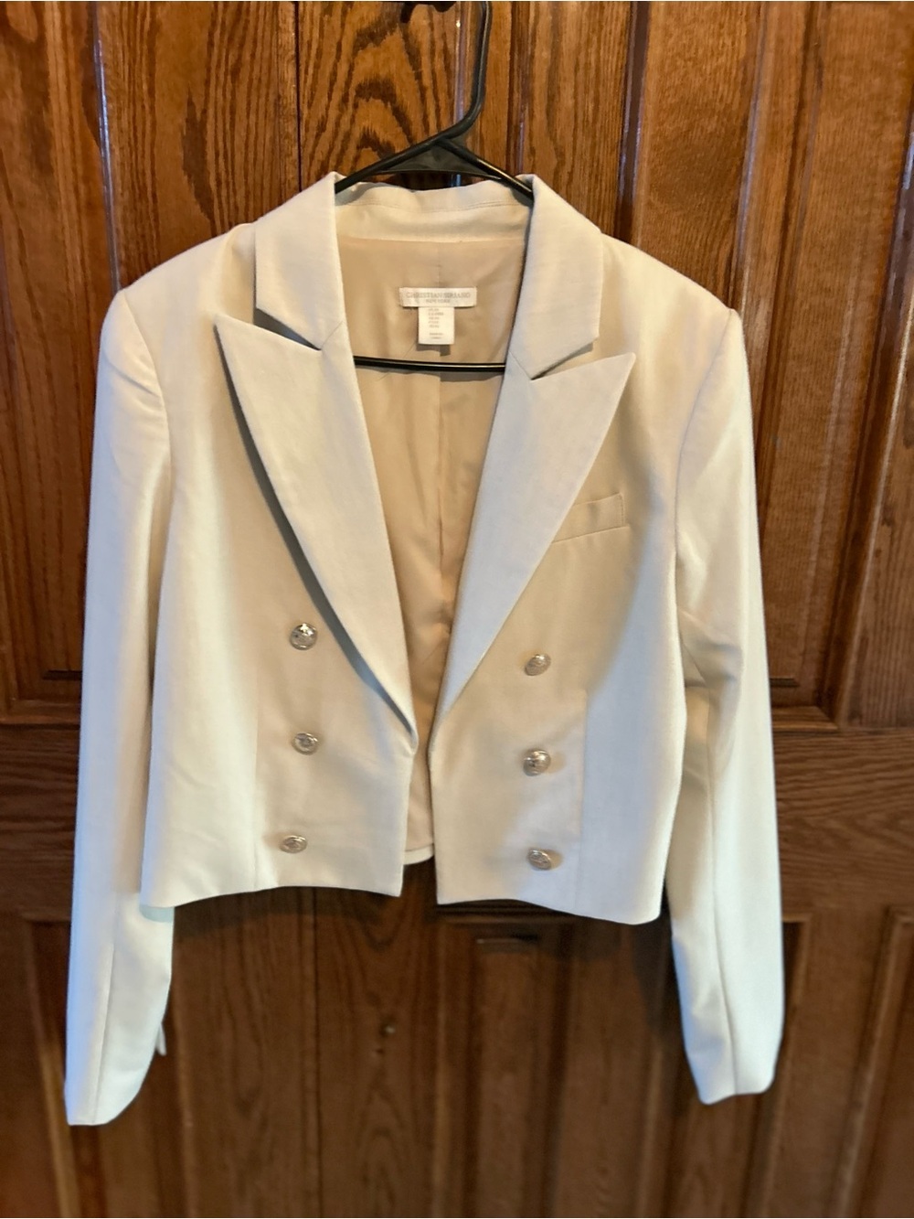 Christian Siriano Cropped Double-Breasted Blazer in Cream